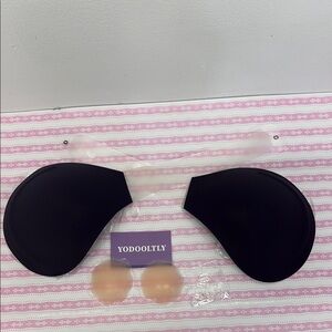 Yodooltly Black Adhesive Bra strapless Backless plunge size D new